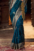 Winsome Teal Blue Zari Weaving Silk Festival Wear Saree With Blouse