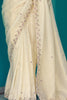 Attractive Cream Heavy Border Work Tissue Silk Festival Wear Saree