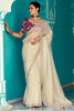 Attractive Cream Heavy Border Work Tissue Silk Festival Wear Saree