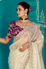 Attractive Cream Heavy Border Work Tissue Silk Festival Wear Saree