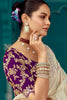 Attractive Cream Heavy Border Work Tissue Silk Festival Wear Saree