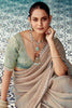 Awesome Beige Border Work Tissue Silk Traditional Saree With Blouse