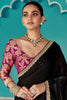 Beautiful Black Heavy Border Work Tissue Silk Reception Wear Saree