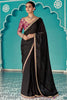 Beautiful Black Heavy Border Work Tissue Silk Reception Wear Saree