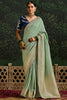 Marvelous Pista Green Zari Weaving Silk Event Wear Saree With Blouse