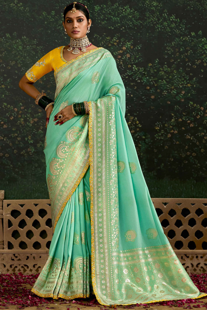 Awesome Sea Green Weaving Silk Function Wear Saree With Blouse