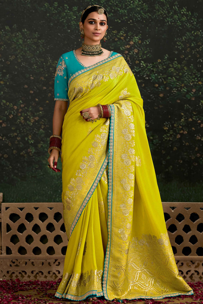 Incredible Yellow Zari Weaving Silk Haldi Wear Saree With Blouse