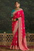 Astonishing Pink Zari Weaving Silk Reception Wear Saree With Blouse