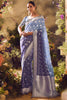 Mesmerizing Blue Zari Weaving Organza Traditional Saree With Blouse