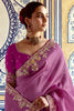 Spectacular Purple Border Work Organza Wedding Saree With Blouse