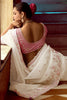 Adorable White Border Work Organza Event Wear Saree With Blouse