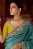 Astonishing Teal Blue Border Work Organza Festival Wear Saree