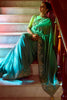 Astonishing Teal Blue Border Work Organza Festival Wear Saree