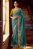 Astonishing Teal Blue Border Work Organza Festival Wear Saree