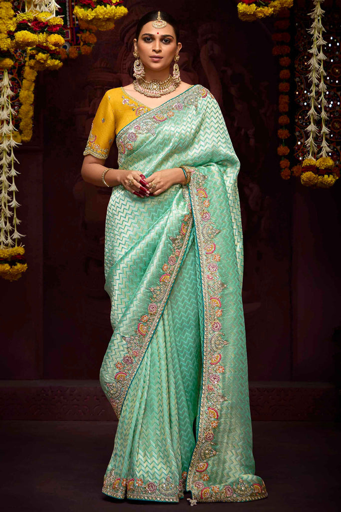 Alluring Light Green Zari Weaving Kanjivaram Silk Wedding Wear Saree