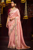 Attractive Peach Embroidered Kanjivaram Silk Engagement Wear Saree