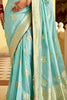 Pretty Sky-Blue Zari Weaving Dola Silk Engagement Wear Saree