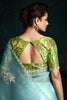 Pretty Sky-Blue Embroidered Tissue Silk Engagement Wear Saree