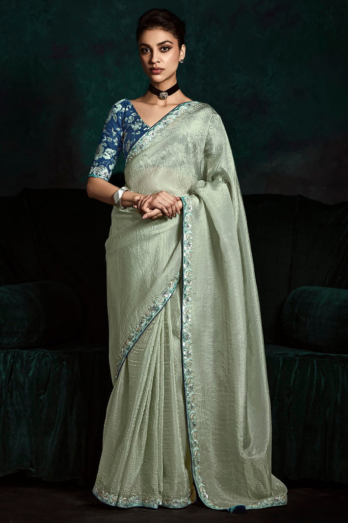 Lovable Pista Green Tissue Silk Event Wear Saree With Blouse