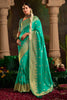 Wonderful Teal Green Zari Weaving Silk Event Wear Saree With Blouse