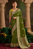 Shocking Olive Green Zari Weaving Silk Mehendi Wear Saree With Blouse