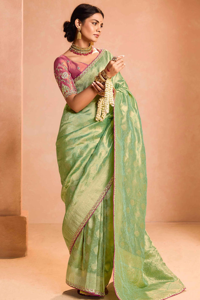 Endearing Green Zari Weaving Silk Event Wear Saree With Blouse