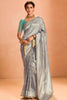 Stunning Grey Color Zari Weaving Silk Function Wear Saree With Blouse