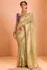 Shocking Ivory Color Zari Weaving Silk Festival Wear Saree With Blouse