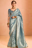 Winsome Blue Grey Zari Weaving Silk Event Wear Saree With Blouse