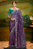 Pretty Purple Embroidered Border Organza Wedding Wear Saree