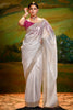 Surprising Grey Sequins Work Organza Function Wear Saree With Blouse