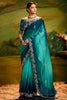 Fantastical Turquoise Blue Border Work Organza Event Wear Saree