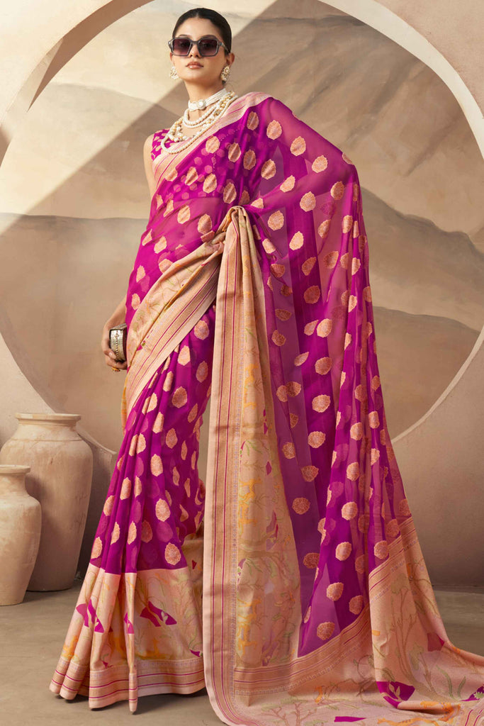 Lovely Pink Paithani Border Georgette Festival Wear Saree With Blouse