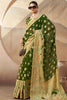 Fascinating Green Paithani Border Georgette Mehendi Wear Saree