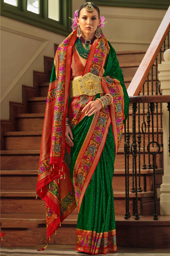 Wonderful Green Zari Weaving Banarasi Silk Festival Wear Saree