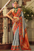 Adorable Grey Zari Weaving Banarasi Silk Traditional Saree With Blouse