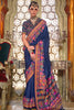 Adorable Navy Blue Floral Printed Silk Event Wear Saree With Blouse