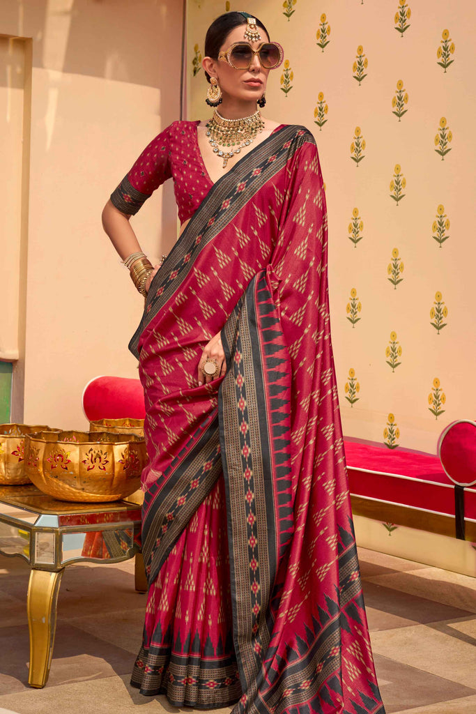 Alluring Pink Digital Printed Silk Event Wear Saree With Blouse