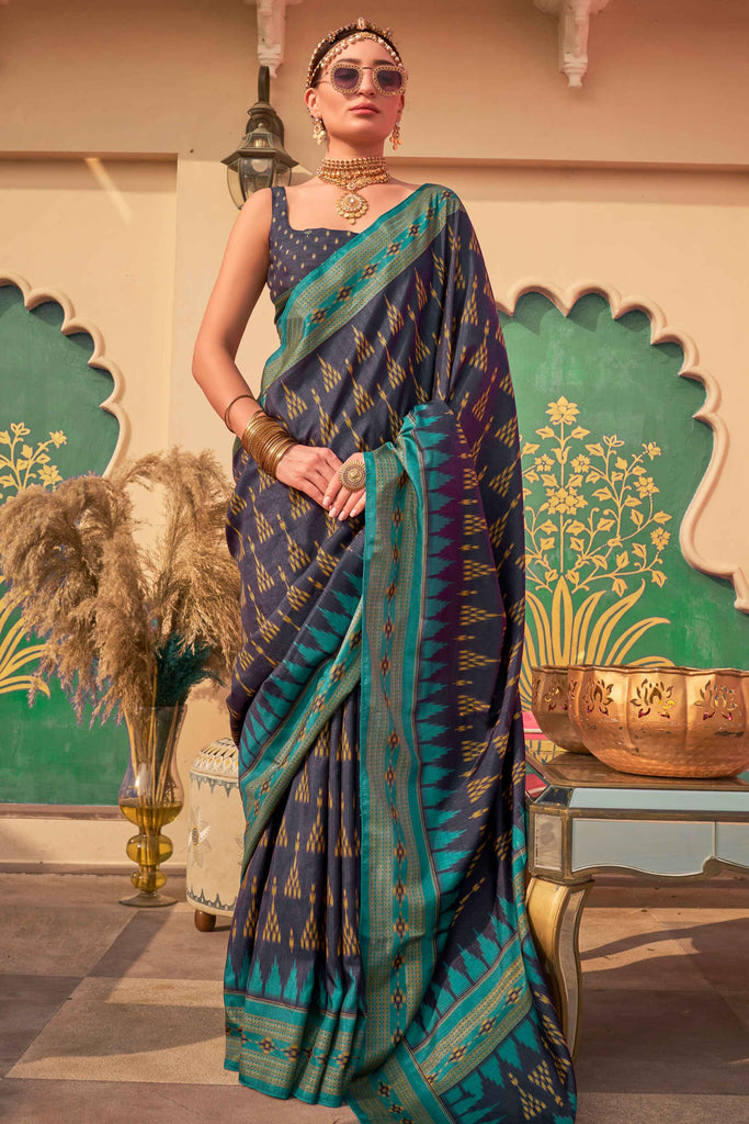 Fantastic Purple Digital Printed Silk Function Wear Saree With Blouse