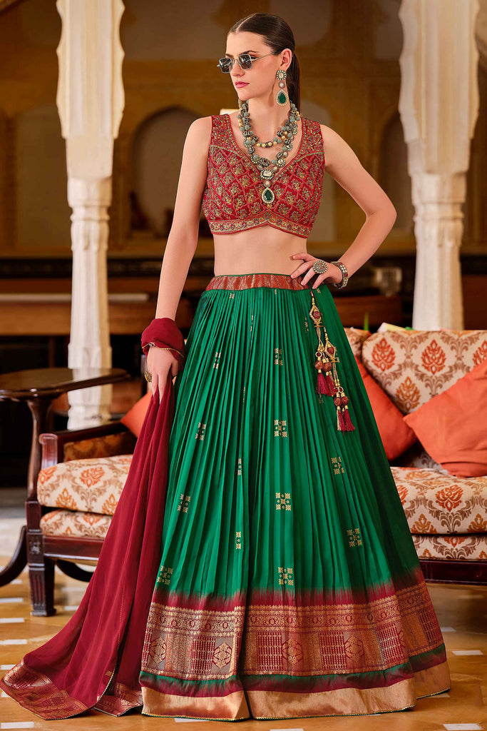 Startling Green Zari Weaving Silk Wedding Lehenga Choli With Dupatta