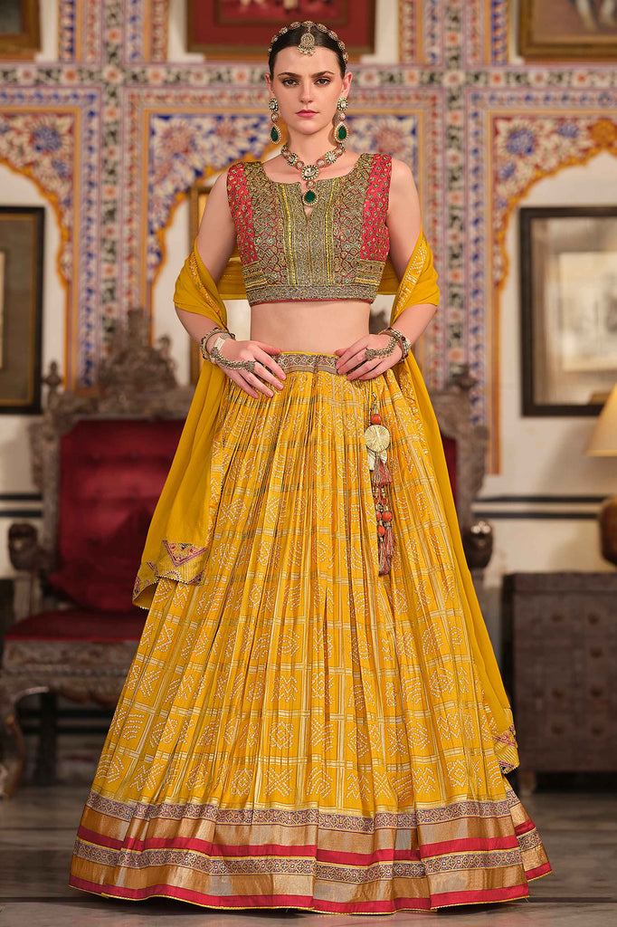 Lovely Yellow Foil Print Silk Haldi Wear Lehenga Choli With Dupatta