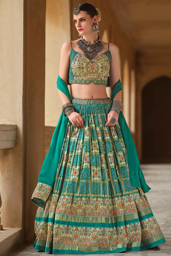 Beautiful Green Bandhani Print Silk Reception Wear Lehenga Choli