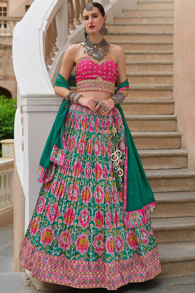 Glamorous Green Bandhani Print Silk Reception Wear Lehenga Choli