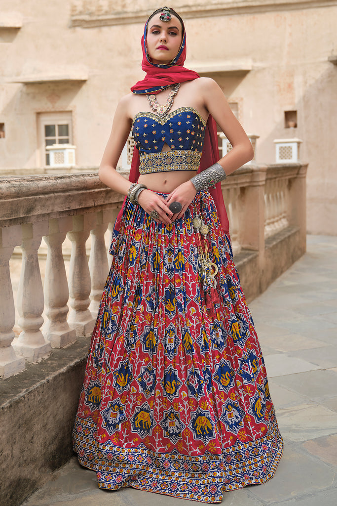 Alluring Red Bandhani Print Silk Engagement Wear Lehenga Choli