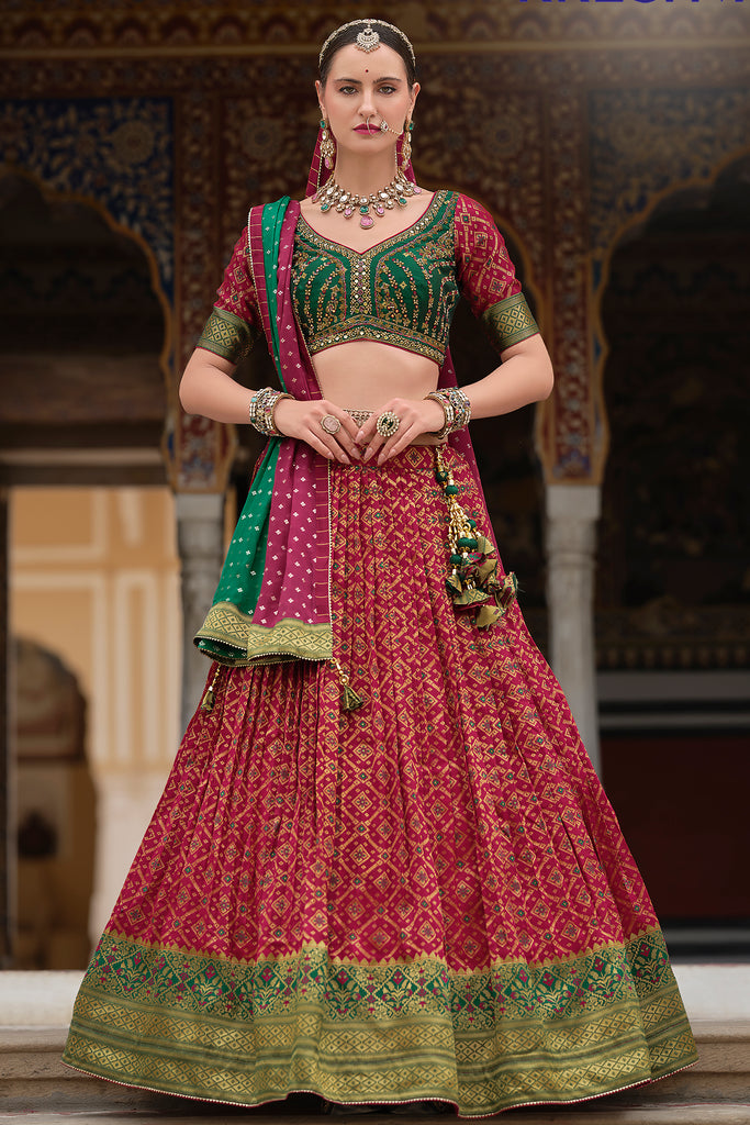 Pretty Red Bandhani Print Silk Wedding Wear Lehenga Choli