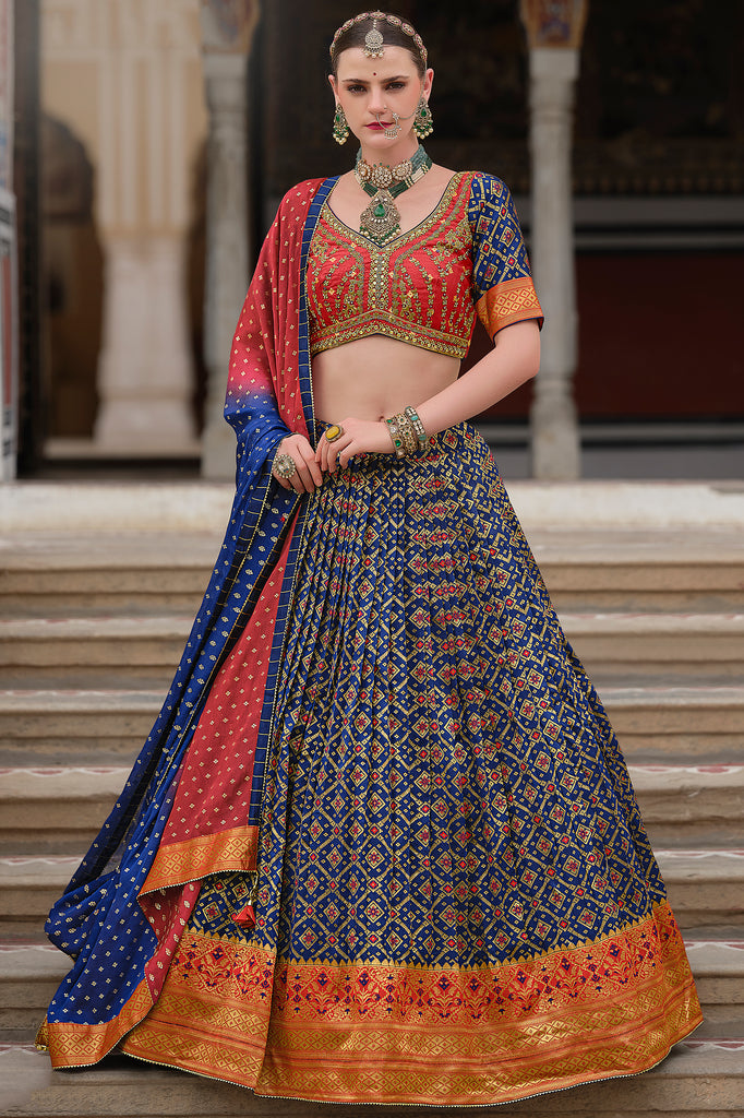 Beautiful Navy Blue Bandhani Print Silk Designer Lehenga Choli