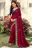 Pretty Maroon Swarovski Work Georgette Festival Wear Saree With Blouse