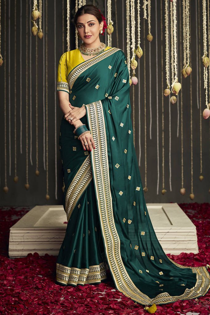 Phenomenal Green Embroidered Silk Mehendi Wear Saree With Blouse
