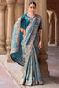 Glamorous Sky-Blue Sequins Silk Reception Wear Saree With Blouse