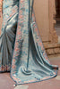 Glamorous Sky-Blue Sequins Silk Reception Wear Saree With Blouse